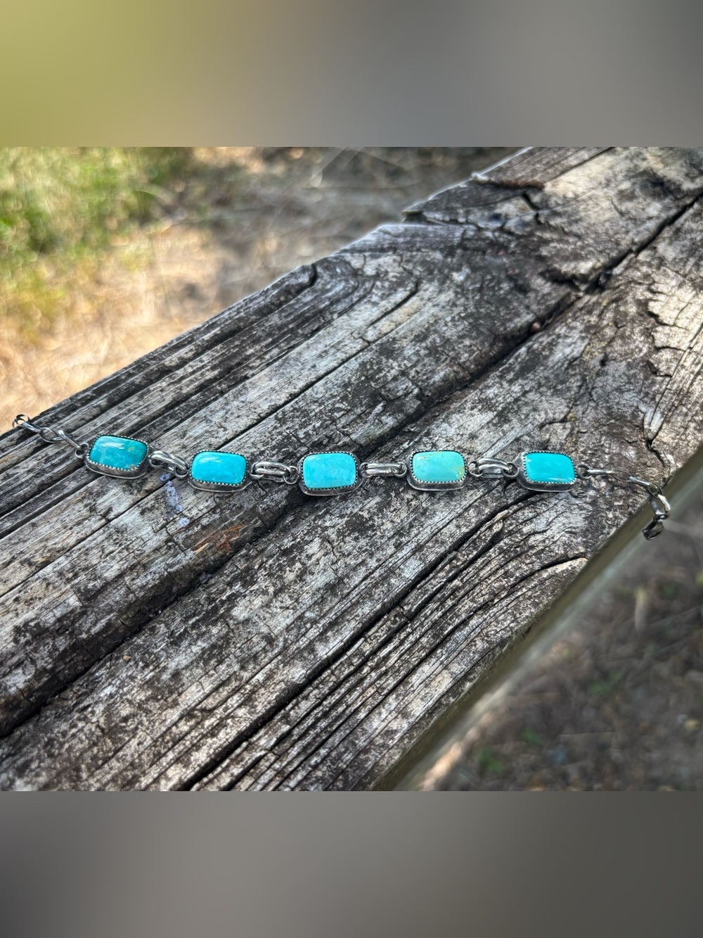 Handmade Sterling Silver Turquoise Link Bracelet - Kingman Turquoise